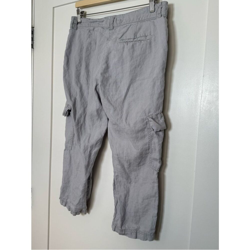 Eileen Fisher Cargo Cropped Pants Womens Sz 8 Gray Organic Linen Casual Beach - Picture 5 of 11